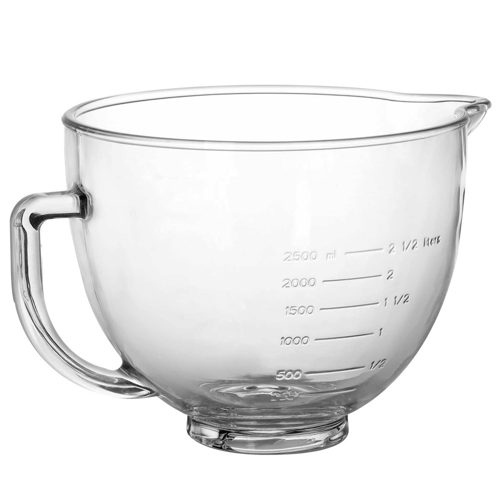 MOLIGOU glass mixing bowl side view with handle for easy grip during mixing.