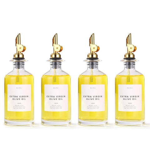 Molimoli glass oil cruet bottles with clear visibility for precise pouring.
