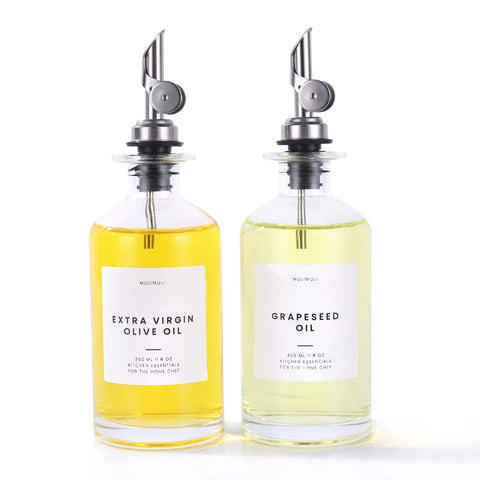 Molimoli oil and vinegar dispenser set with two bottles for organized cooking.