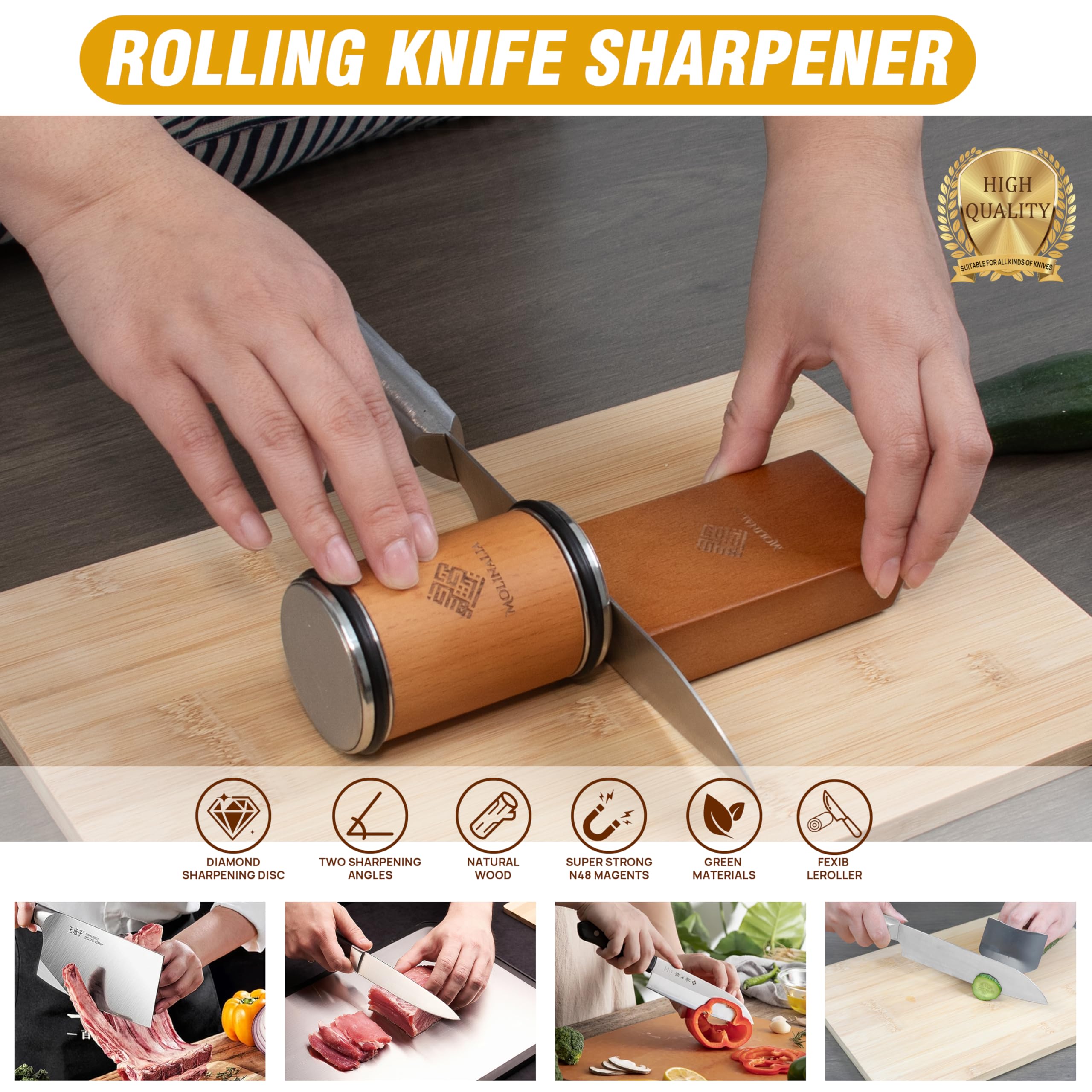 MOLINALIA diamond disc sharpens kitchen knives to a fine edge (#1000).