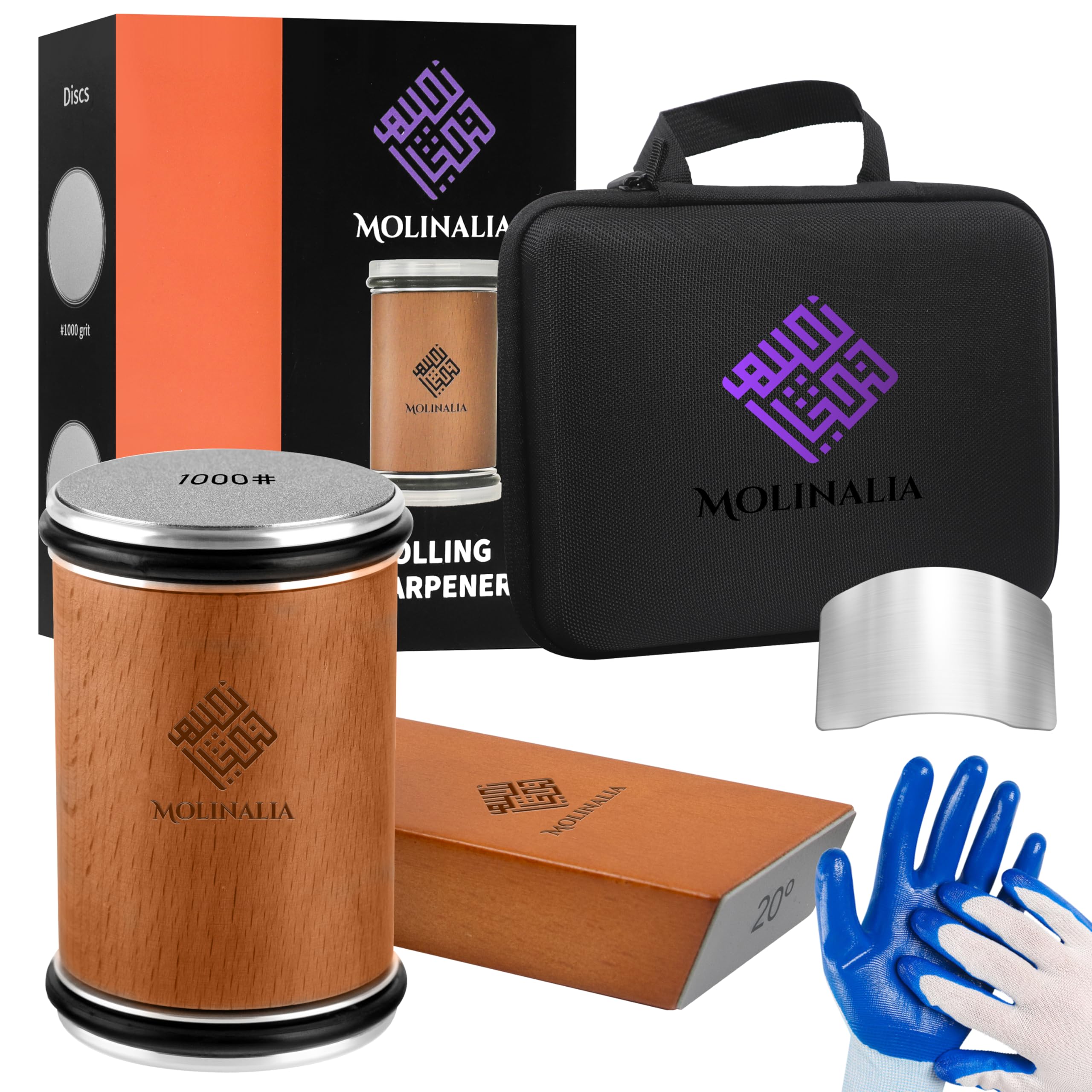 MOLINALIA rolling knife sharpener with magnetic guide for precise edge angles.