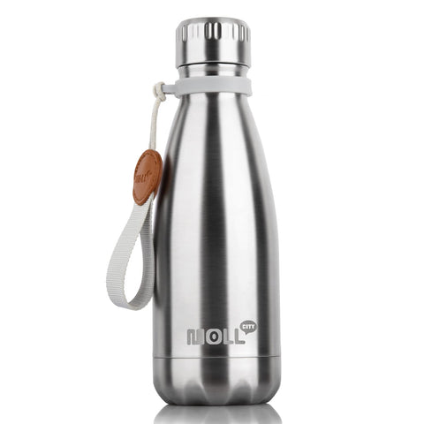 Mollcity 9oz kids bottle side view showing compact size for school days