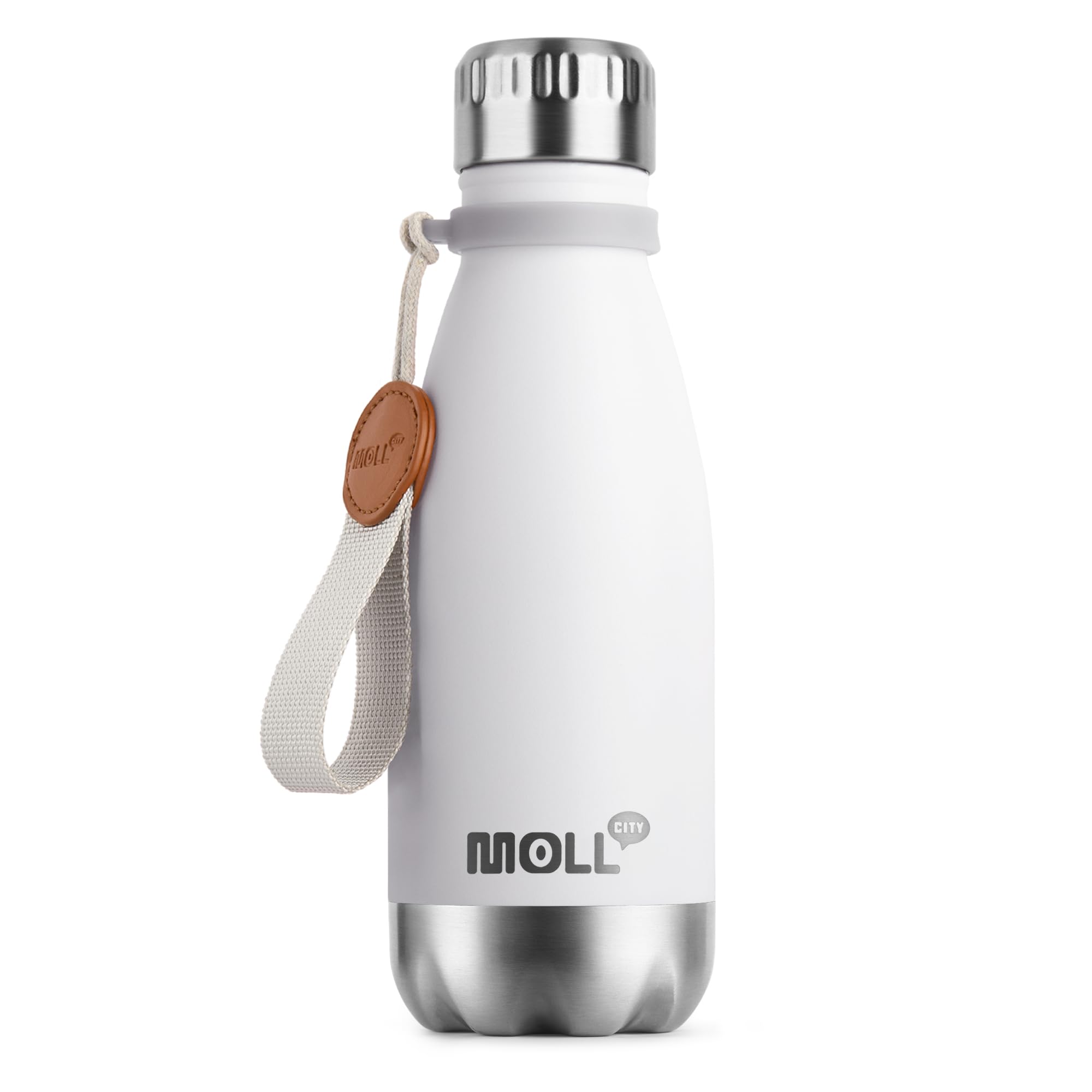 Mollcity 9 oz white bottle for school days, compact and easy to carry