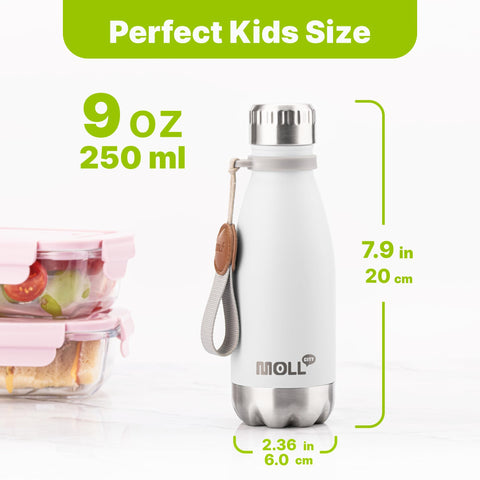 Mollcity bottle attached to a backpack for school trips
