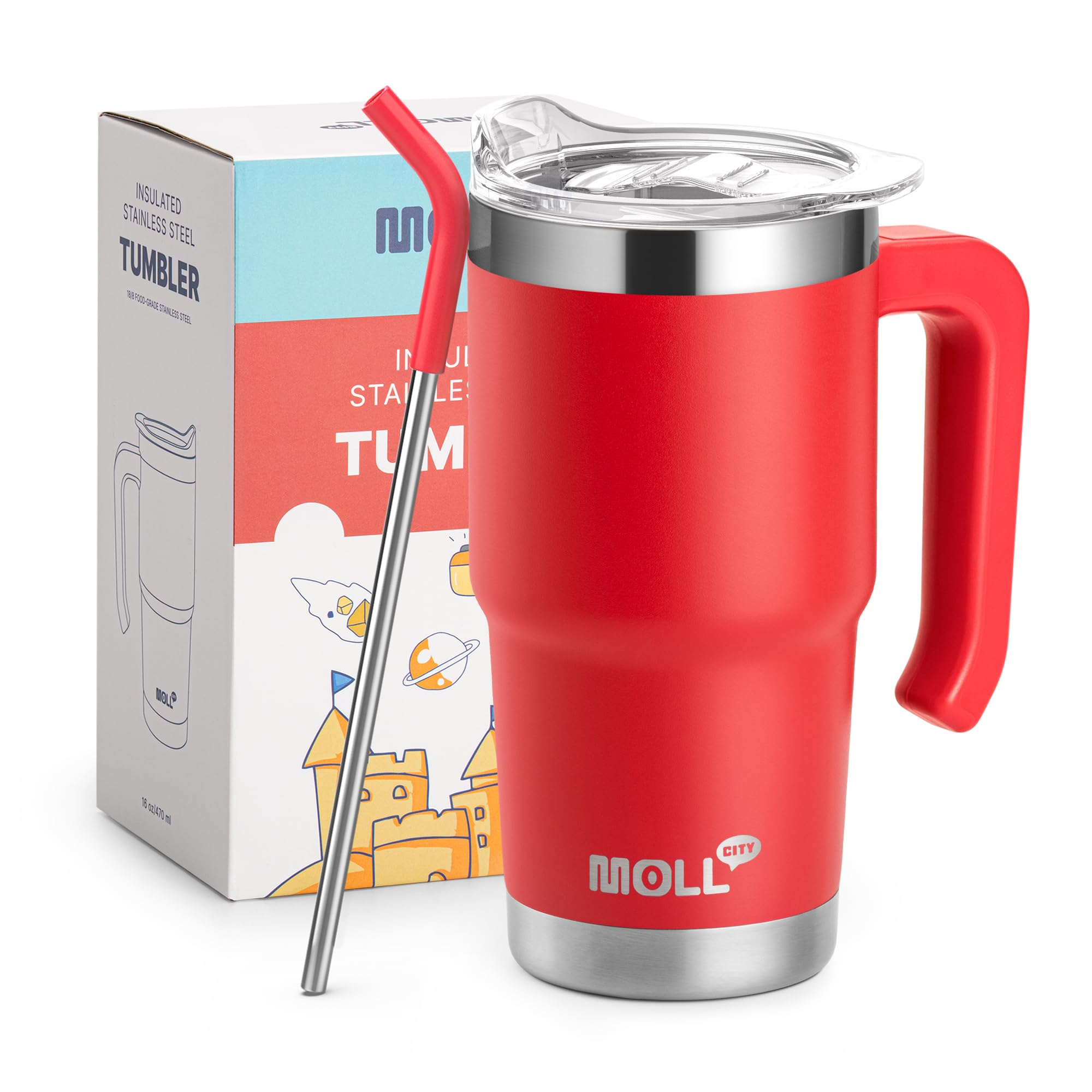 Mollcity Kids Tumbler Canyon Red front view highlights durable steel for everyday adventures
