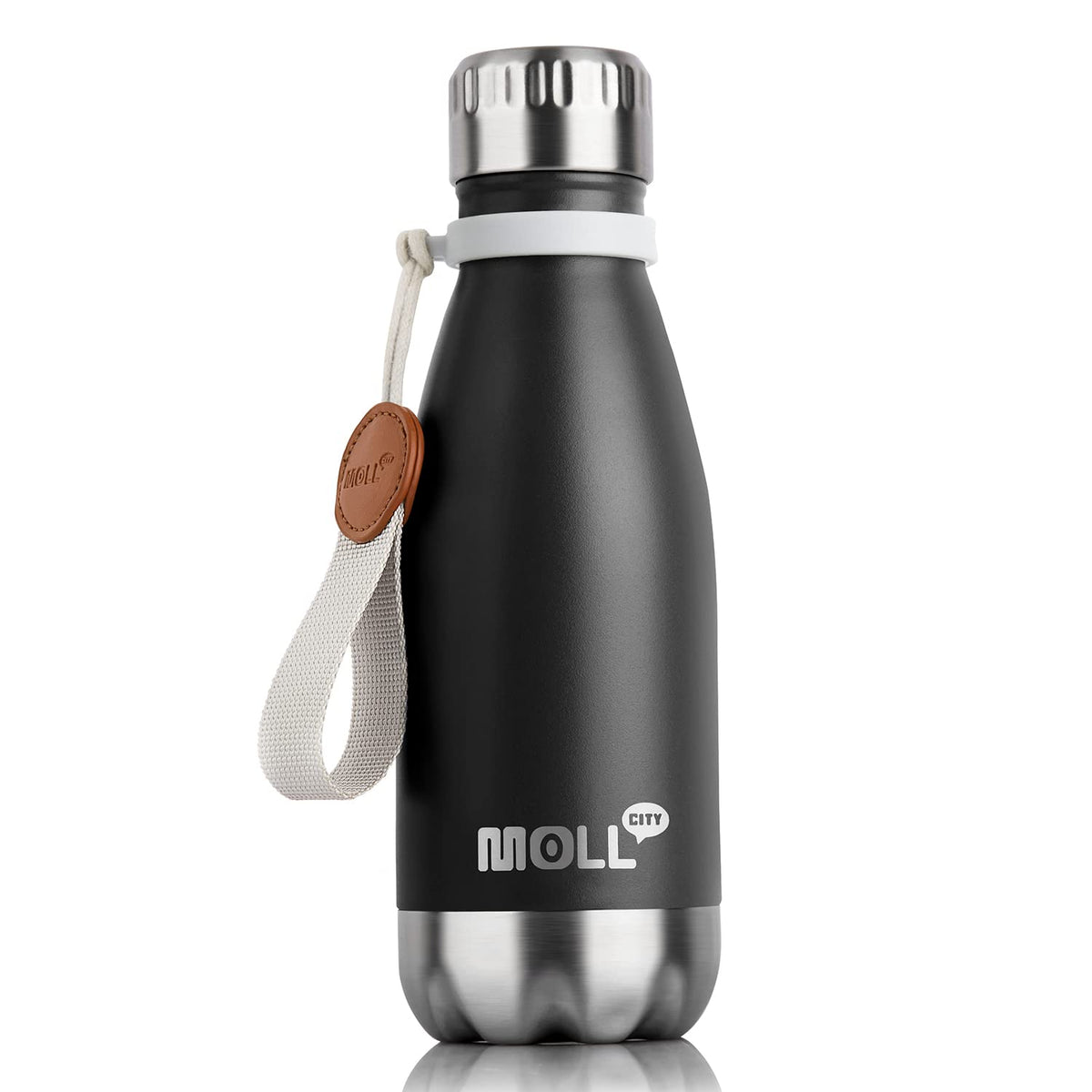 Mollcity Kids Water Bottle 9oz black keeps drinks cold up to 24 hours.