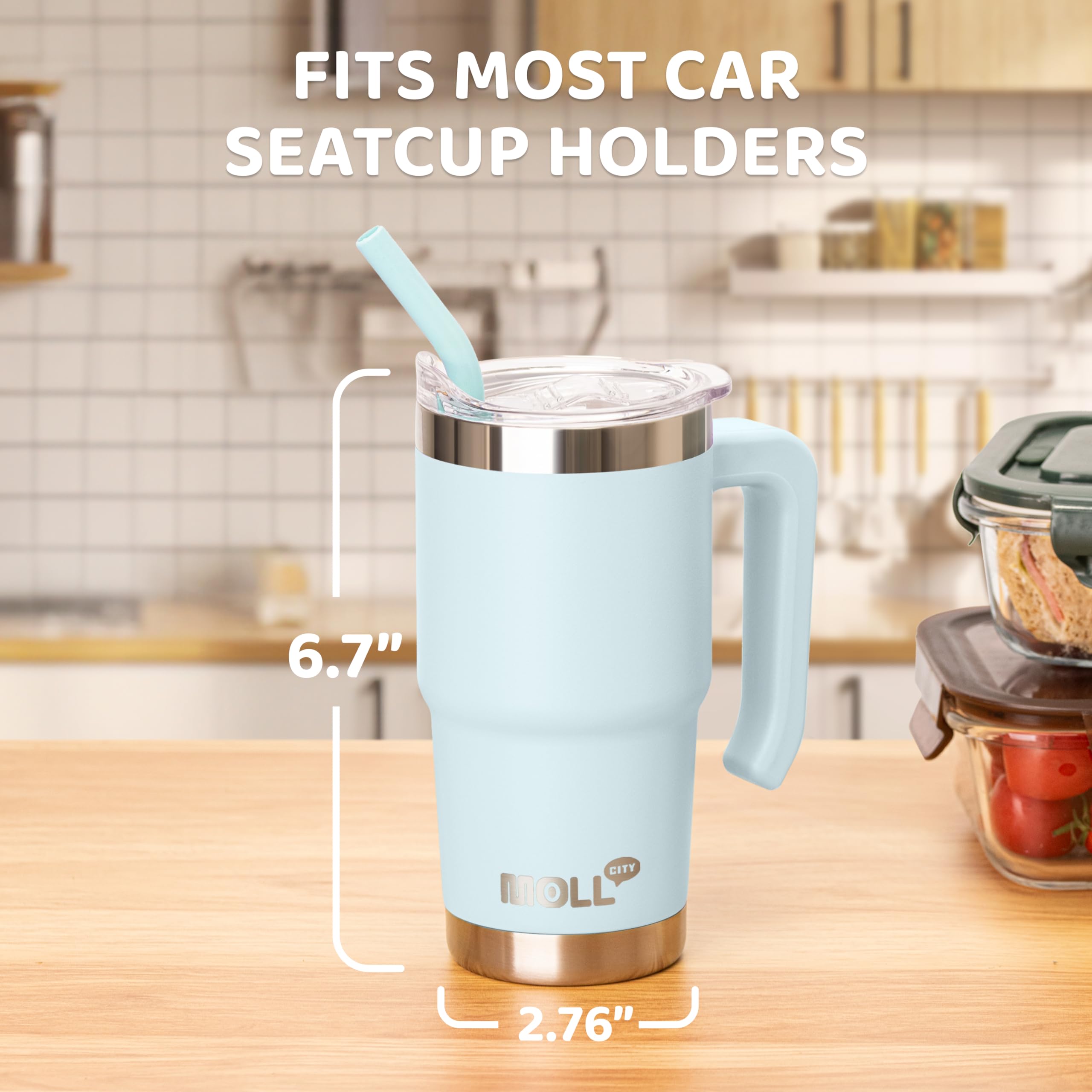 Mollcity travel mug wide-mouth opening, easy ice addition and quick cleaning