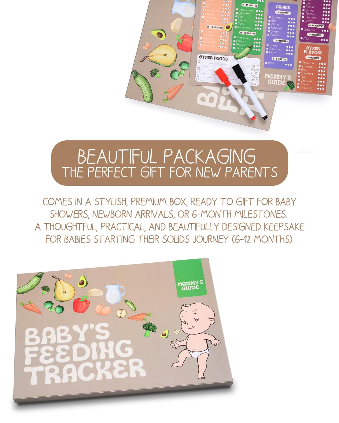 MOMMY'S GUIDE durable magnetic board with glossy lamination resists stains and cleans easily.