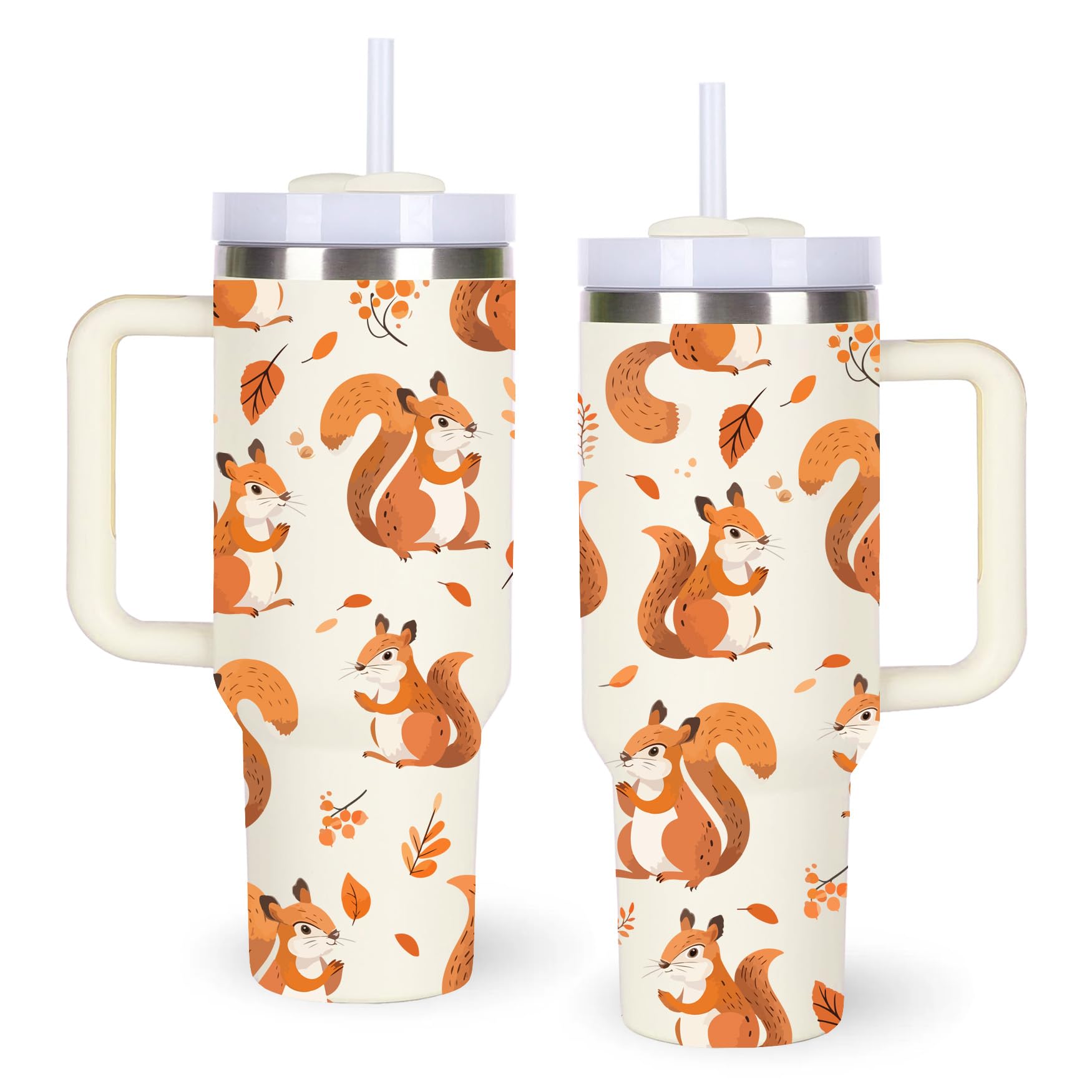 momocici 40oz squirrel tumbler with handle ready for on-the-go hydration.