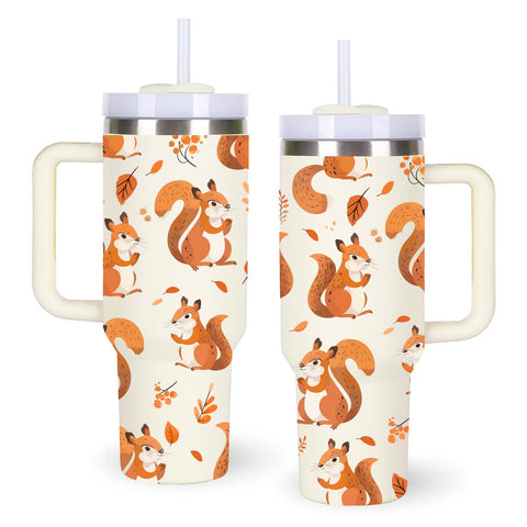 momocici 40oz squirrel tumbler with handle ready for on-the-go hydration.