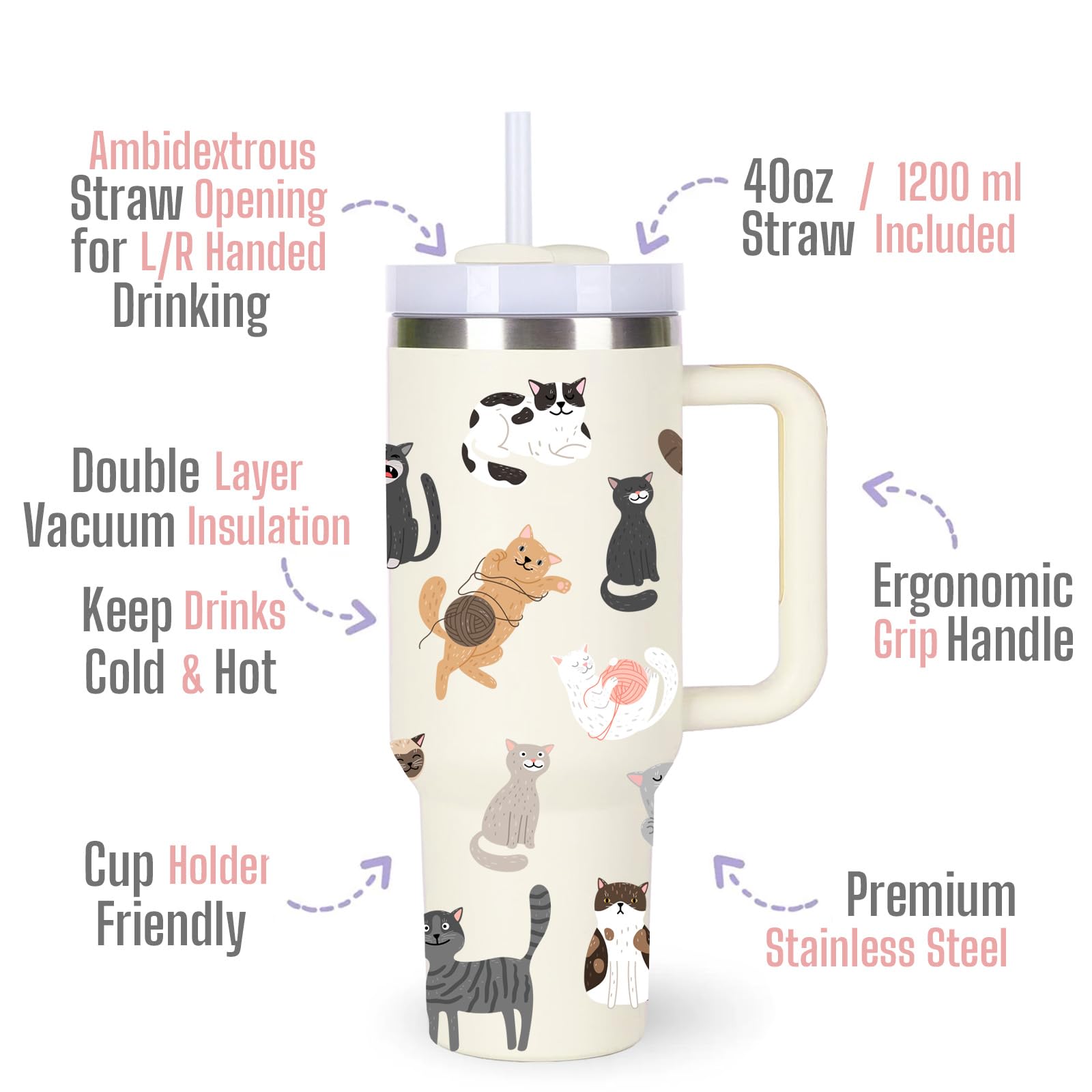 momocici cat tumbler double wall 40oz keeps drinks hot or cold