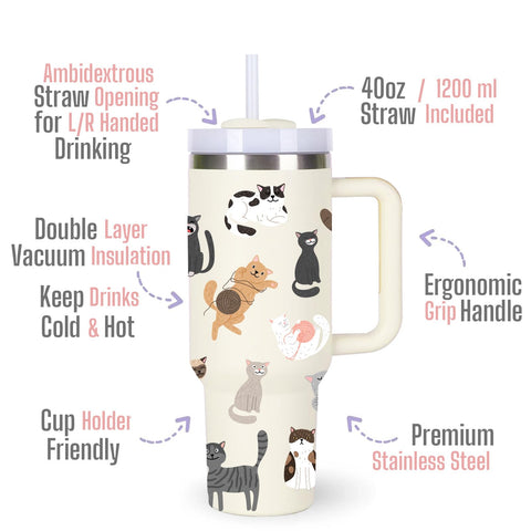 momocici cat tumbler double wall 40oz keeps drinks hot or cold