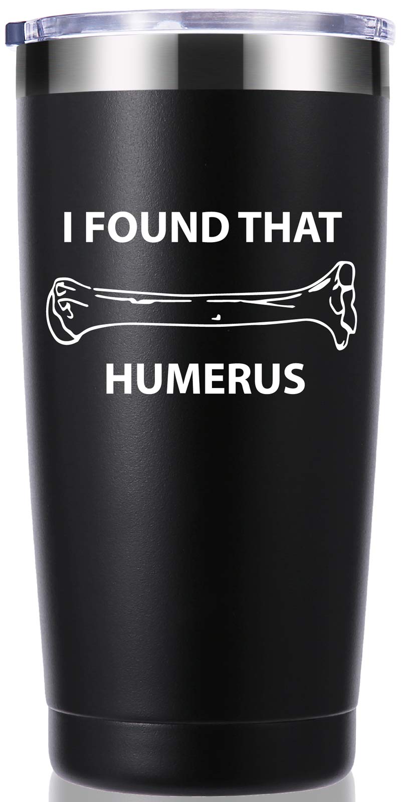 momocici humerus 20oz tumbler close-up shows durable stainless interior and black finish