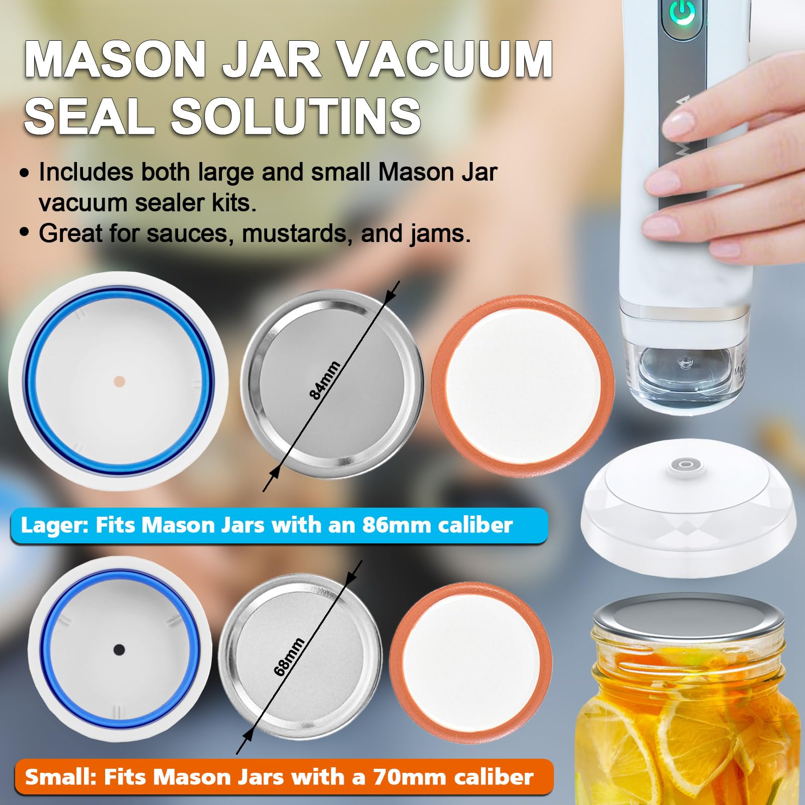 MOMODA mason jar sealer attachments fit wide and regular mouths.