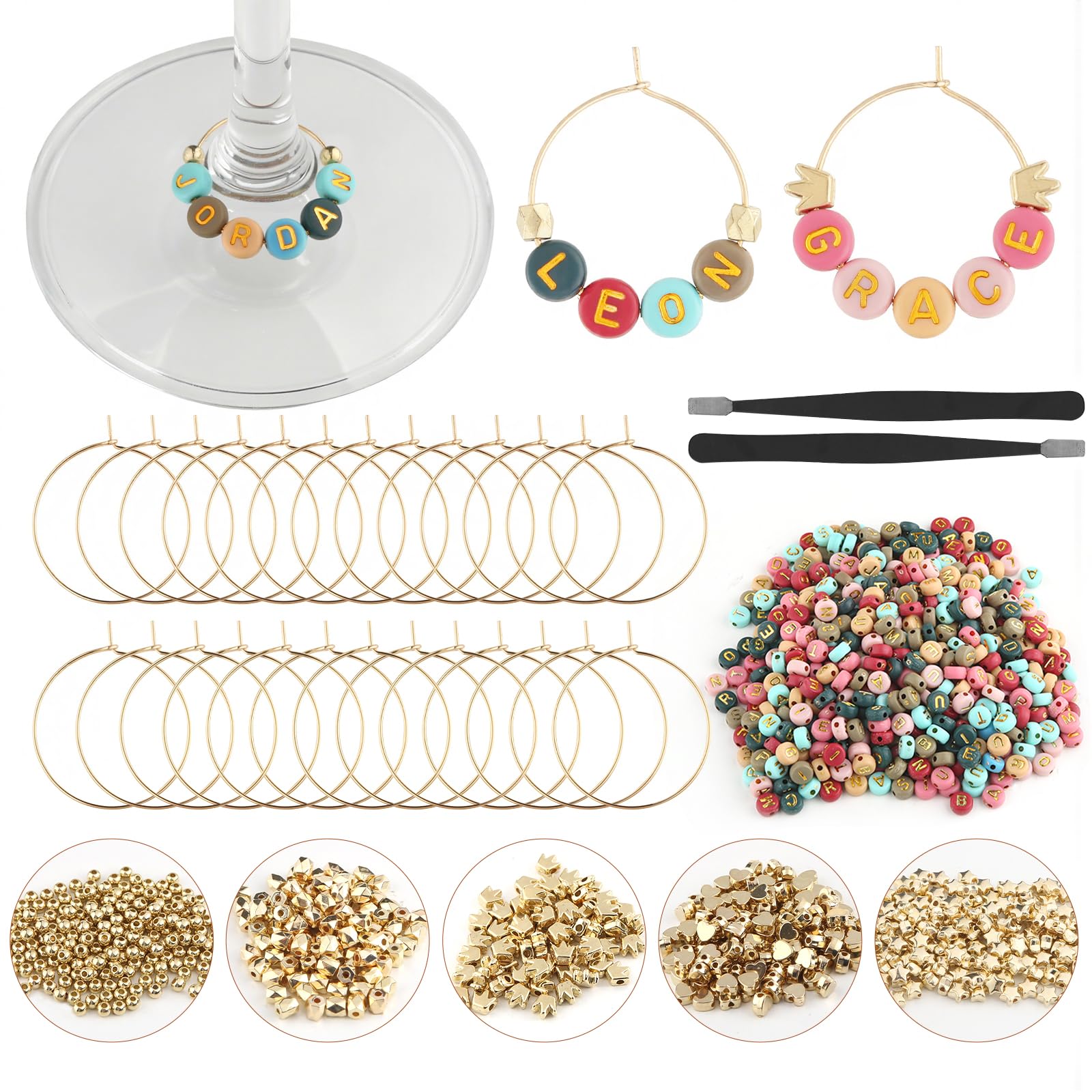 MOMOTONX 60-set wine glass charms kit with DIY markers for elegant party labeling.
