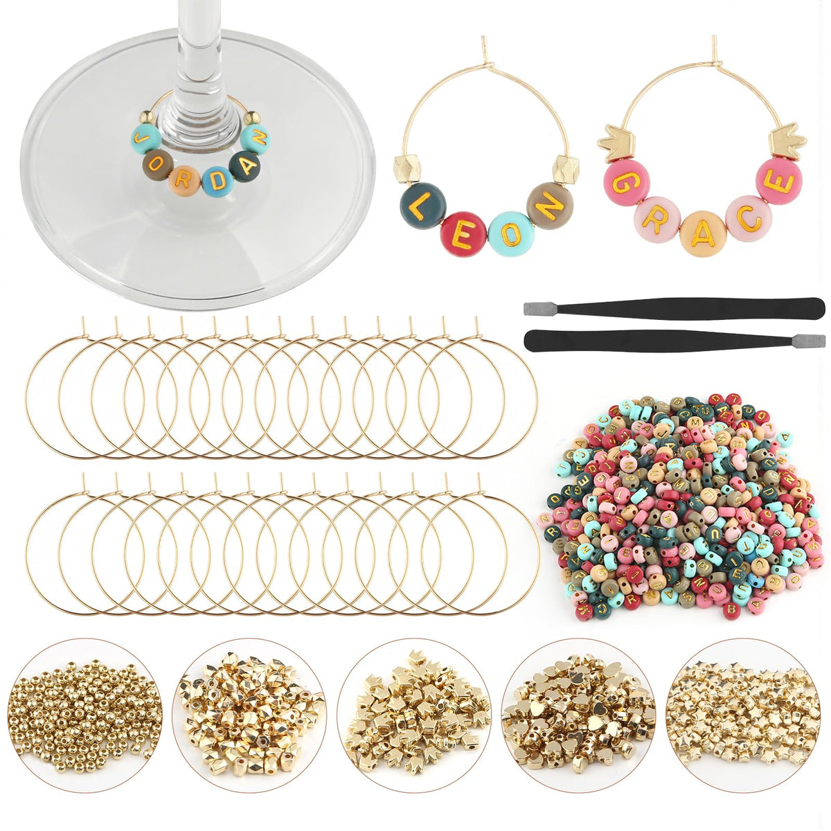 MOMOTONX 60-set wine glass charms kit with DIY markers for elegant party labeling.