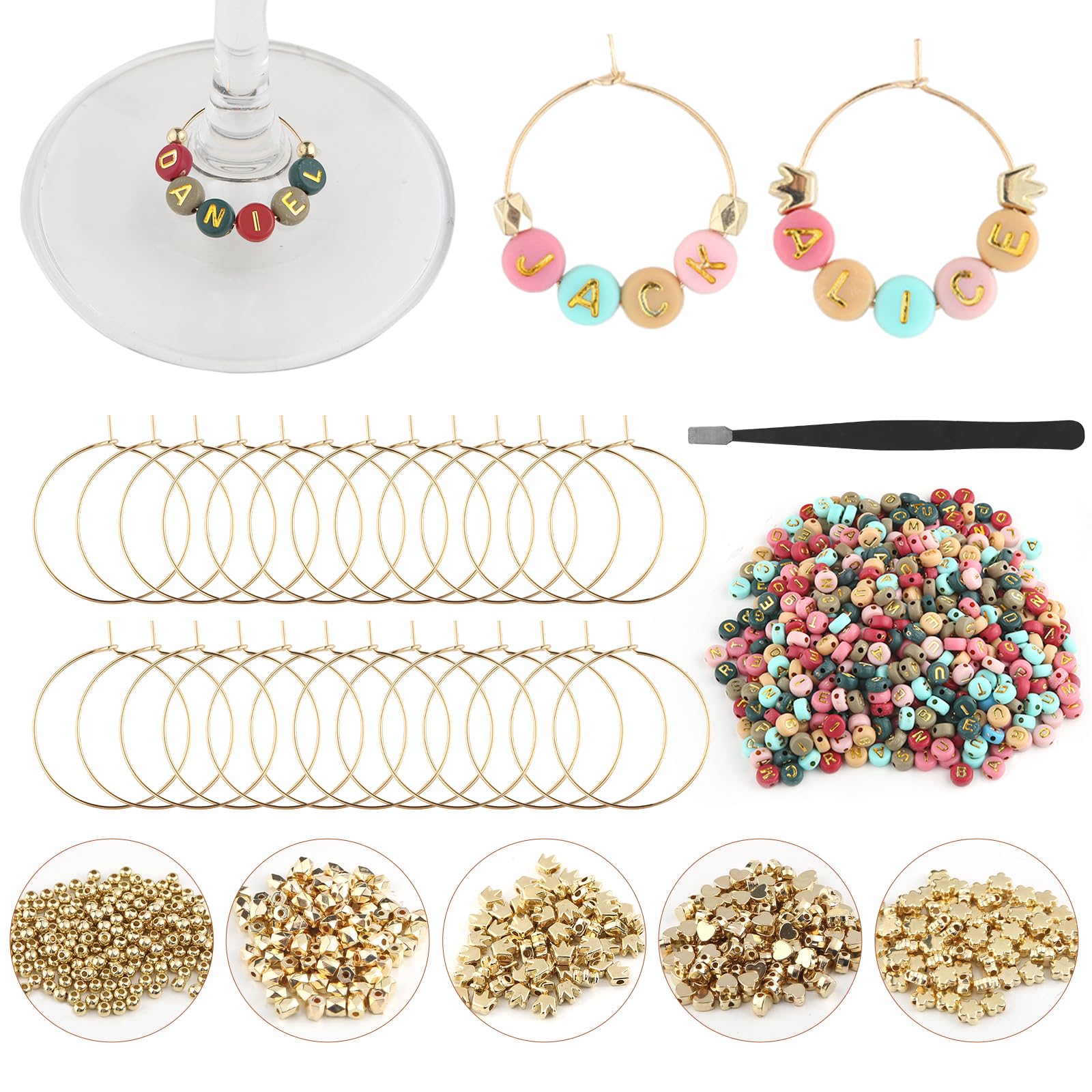 MOMOTONX letter beads for wine glass charms help guests spell names clearly