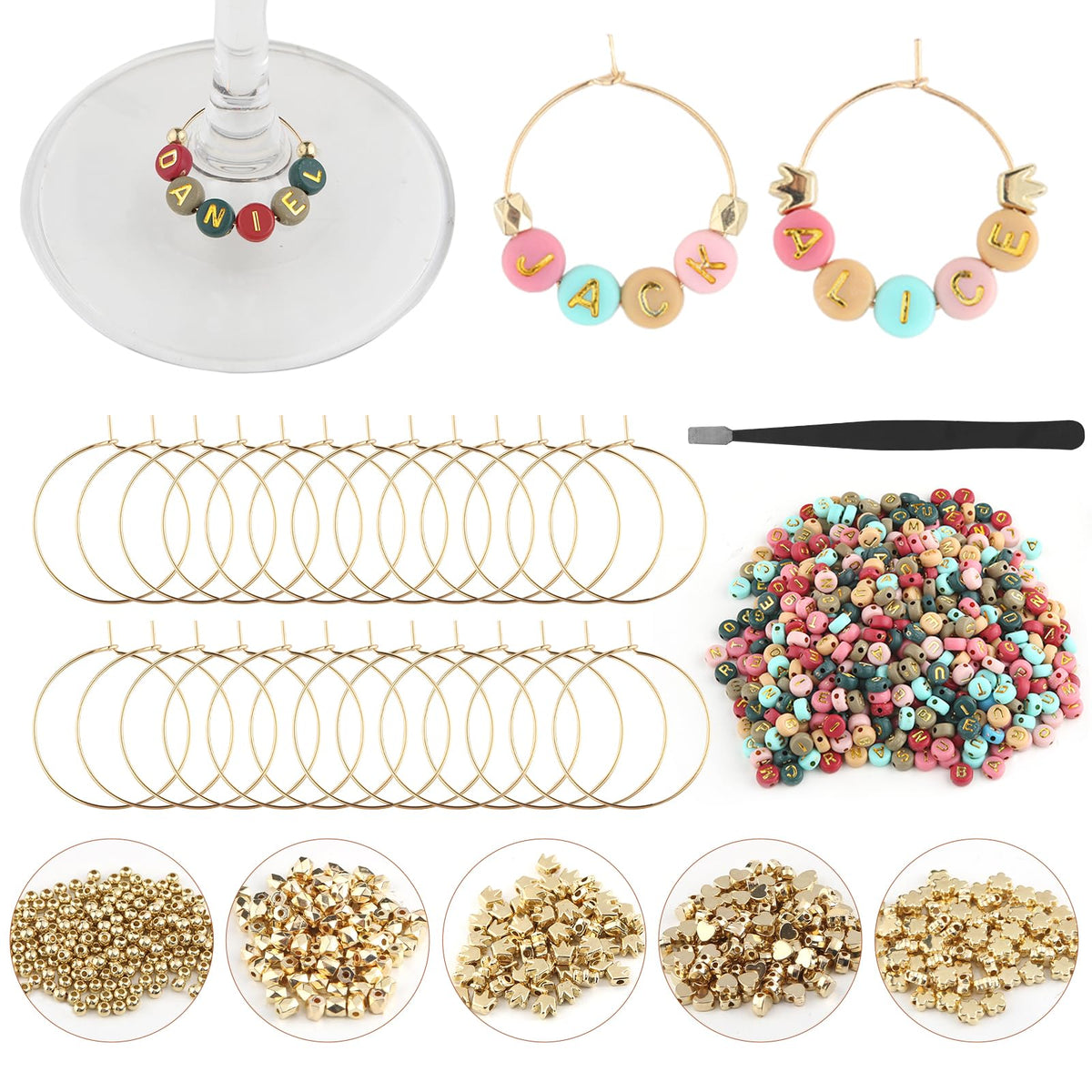 MOMOTONX letter beads for wine glass charms help guests spell names clearly