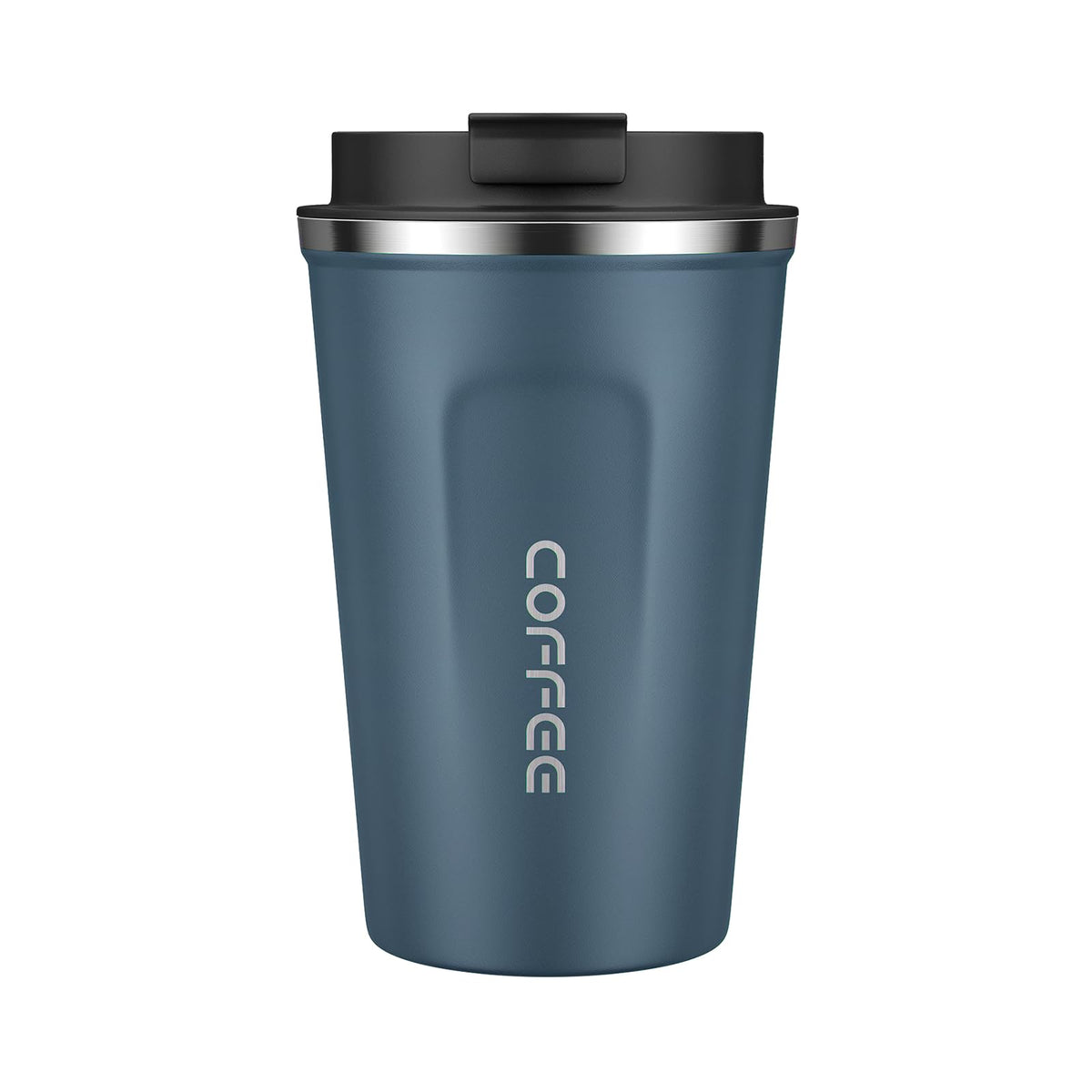 MOMSIV 12oz travel mug blue cap close-up highlighting leakproof lid for on-the-go sipping