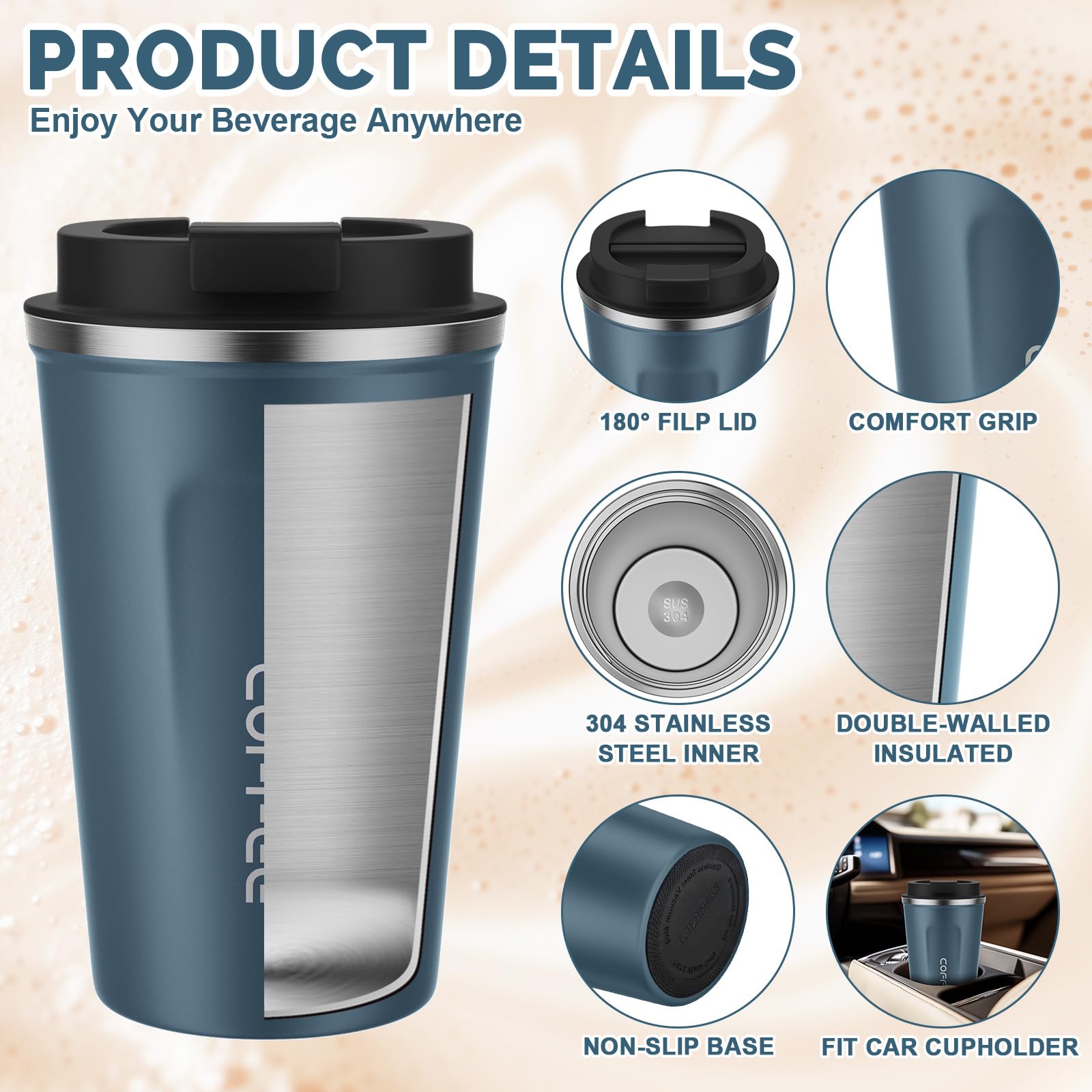 MOMSIV 12oz travel mug blue insulation showing temperature retention