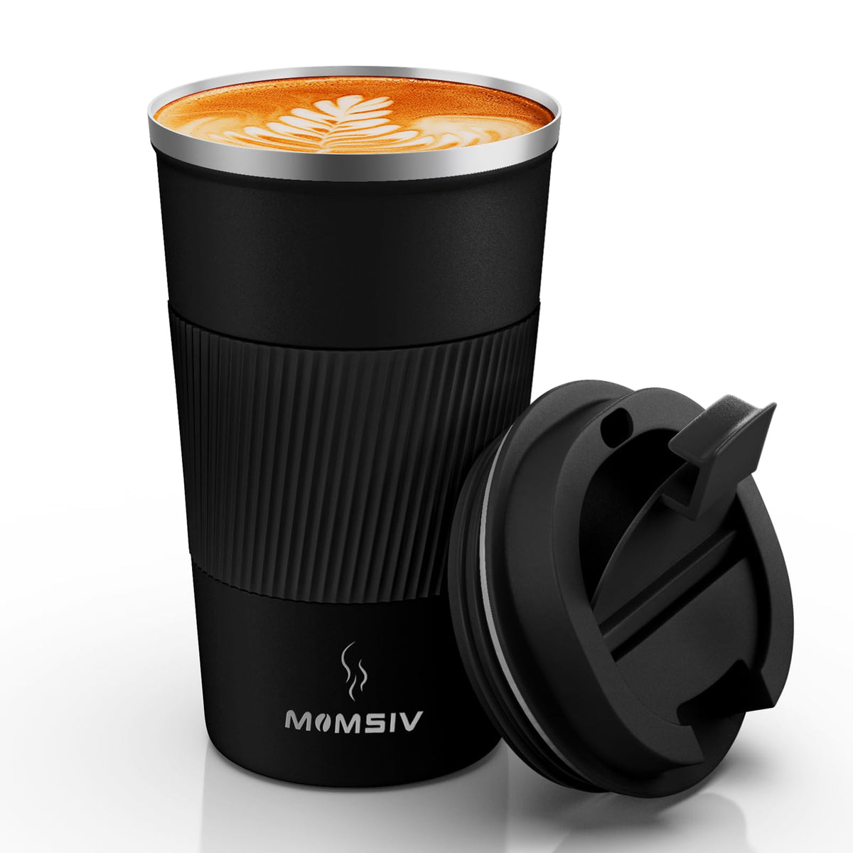 MOMSIV 17oz travel mug with insulated stainless steel keeps beverages hot or cold.
