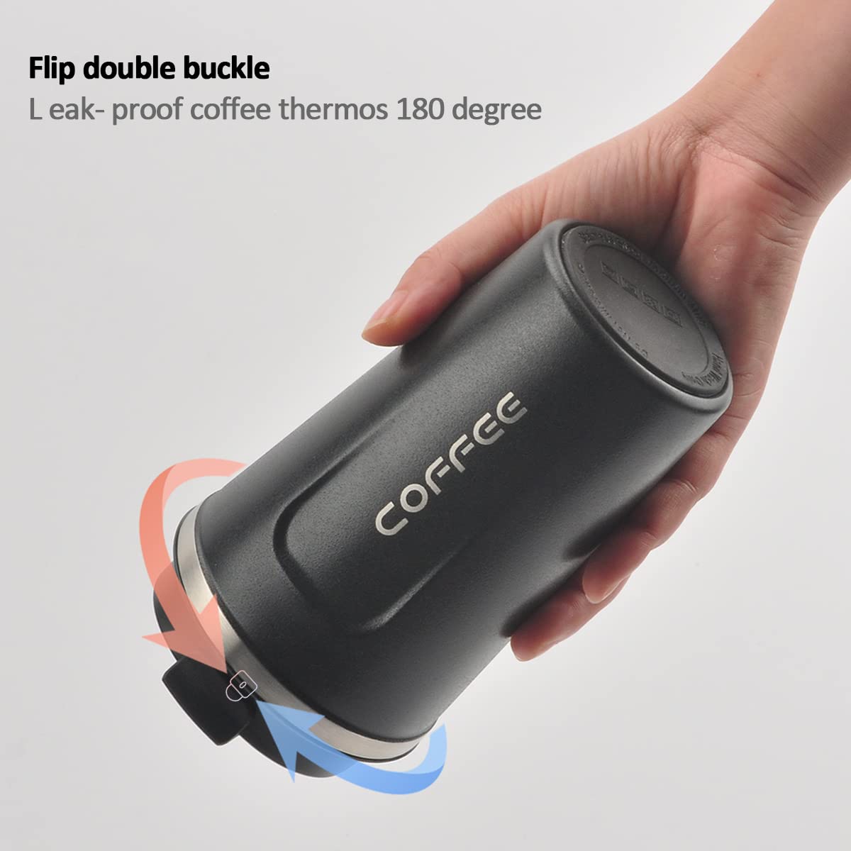 MOMSIV travel mug features a silicone grip for comfortable handling.