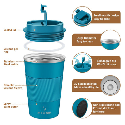 MOMSIV travel mug lid with screw‑on, leakproof design for travel