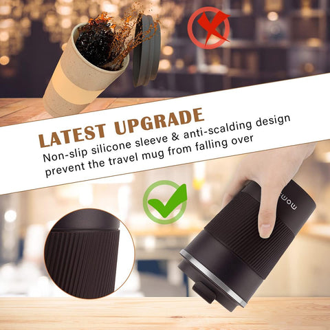 MOMSIV travel mug non-slip base protects surfaces from scratches.