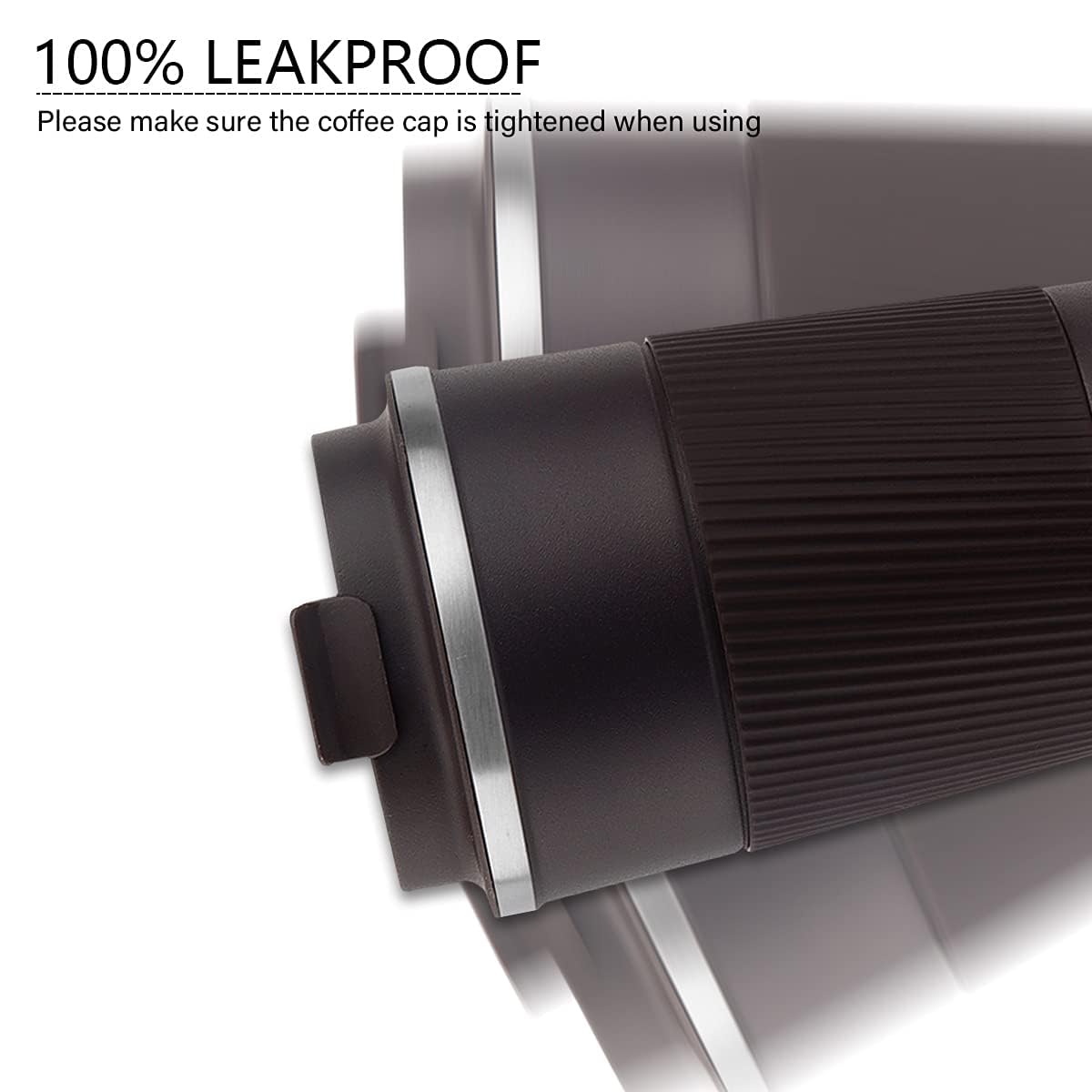 MOMSIV travel mug one-hand use with flap opening for easy sipping.