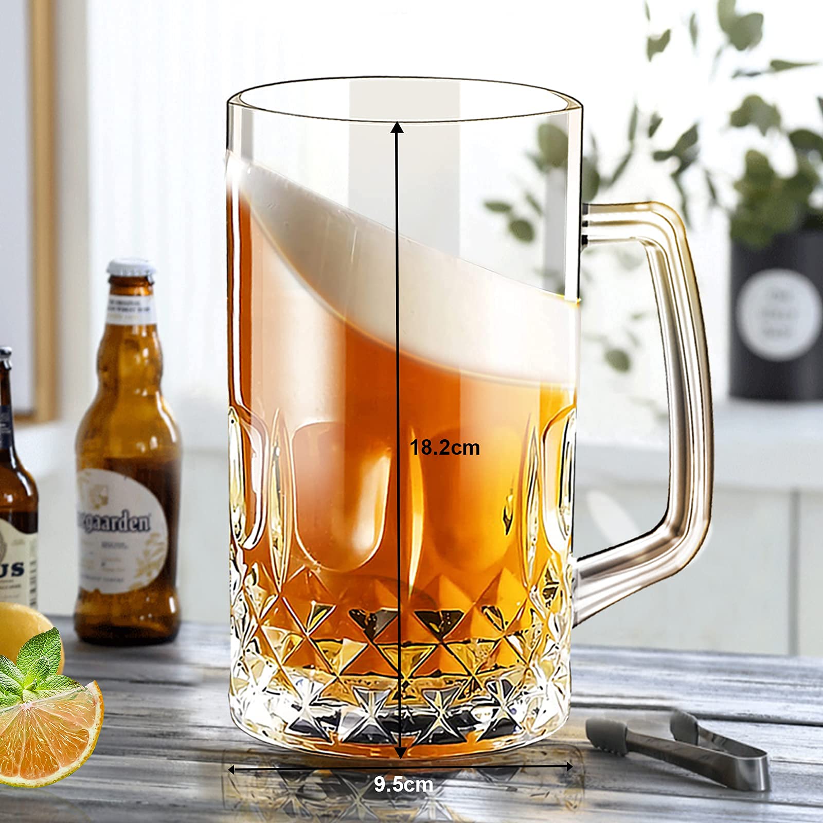 Momugs 32 oz beer Stein mug side view shows tall, sturdy silhouette.