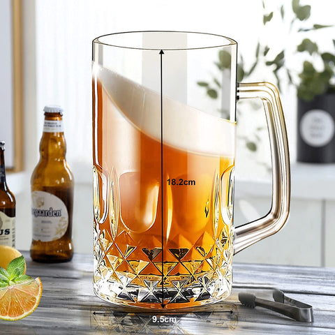 Momugs 32 oz beer Stein mug side view shows tall, sturdy silhouette.