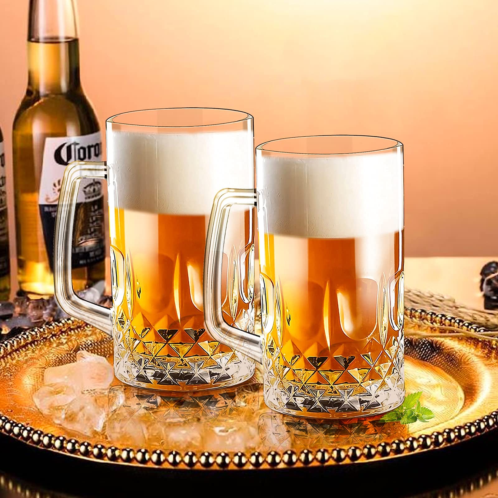 Momugs heavy thick glass beer Stein highlights durability and premium feel.