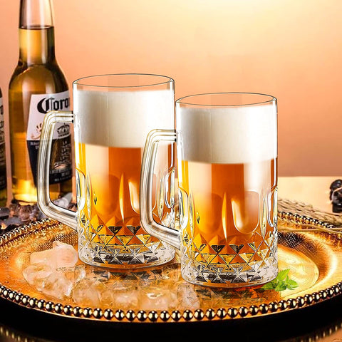 Momugs heavy thick glass beer Stein highlights durability and premium feel.