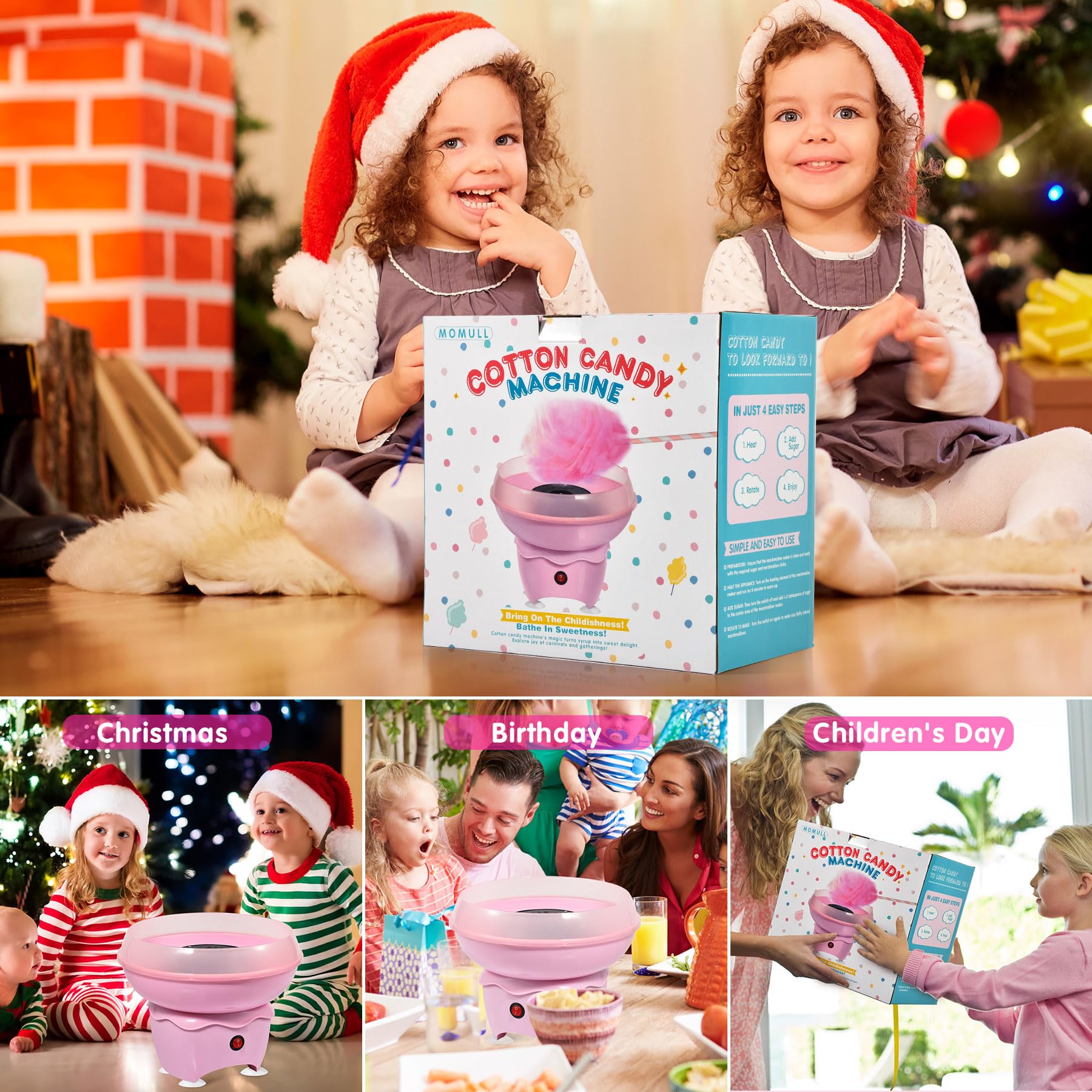 MOMULL cotton candy sticks shown with easy snack creation.
