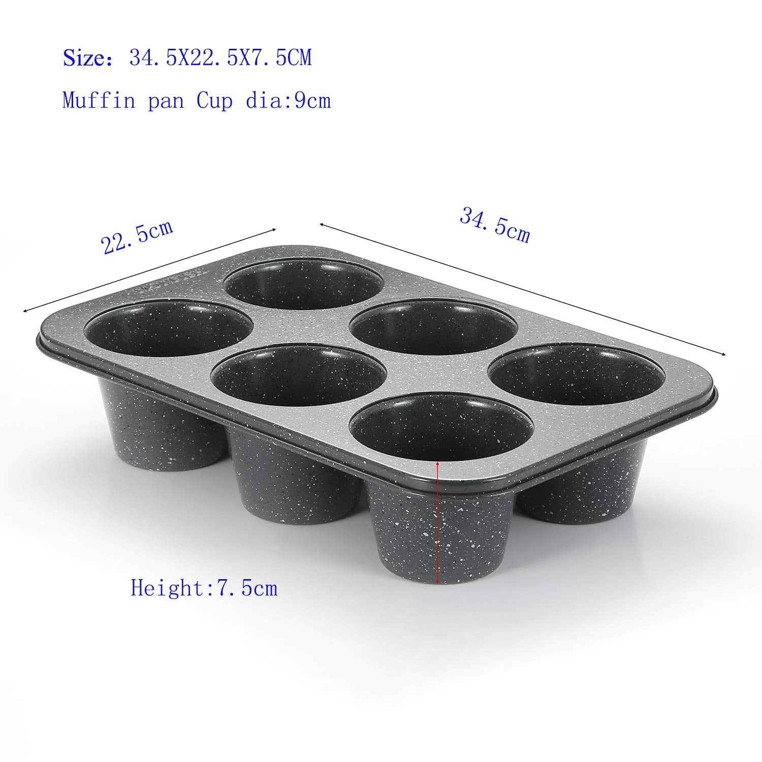 Monfish jumbo deep muffin pan carbon steel construction resists warping and rust.