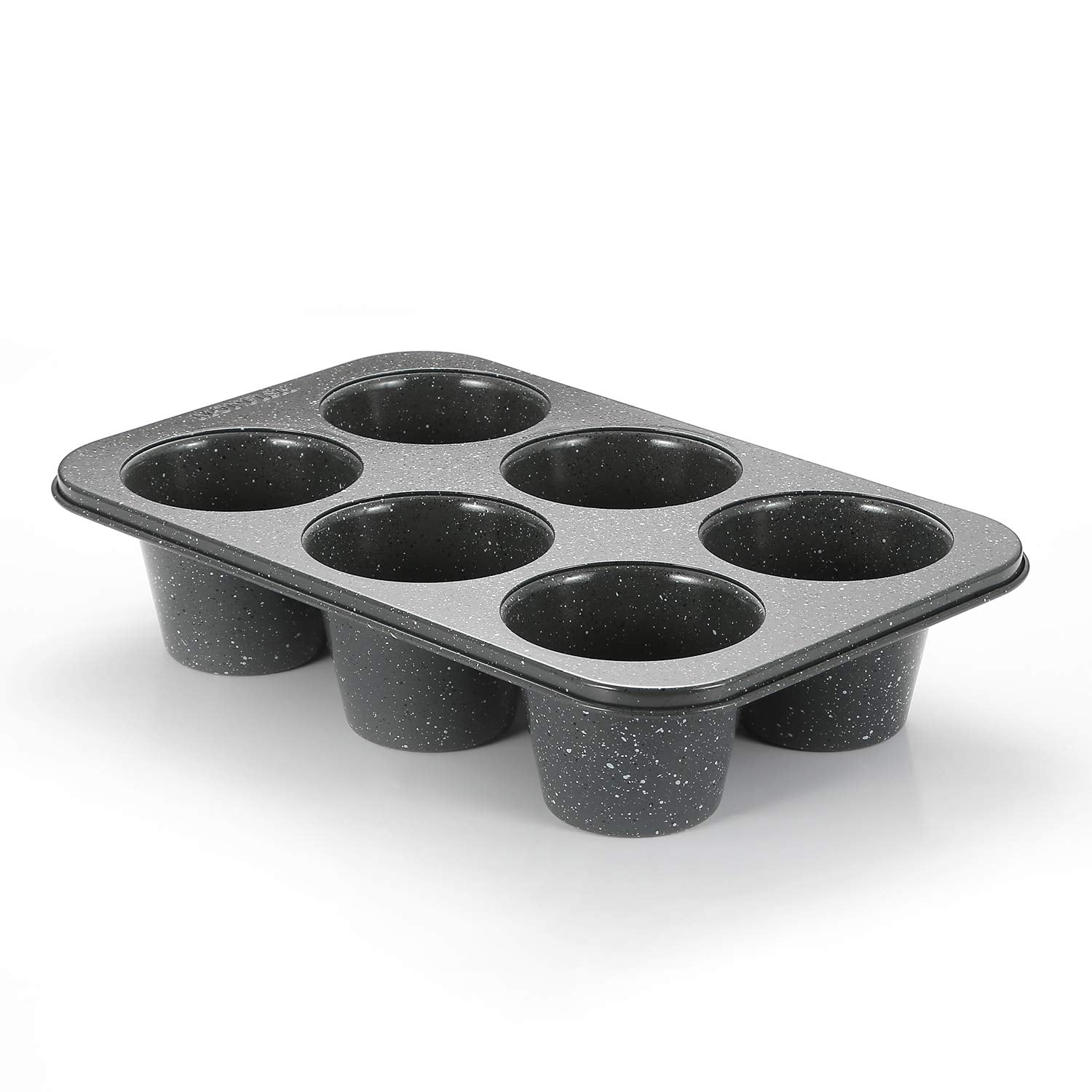 Monfish jumbo deep muffin pan top view showing six large cups for bakery-style muffins.