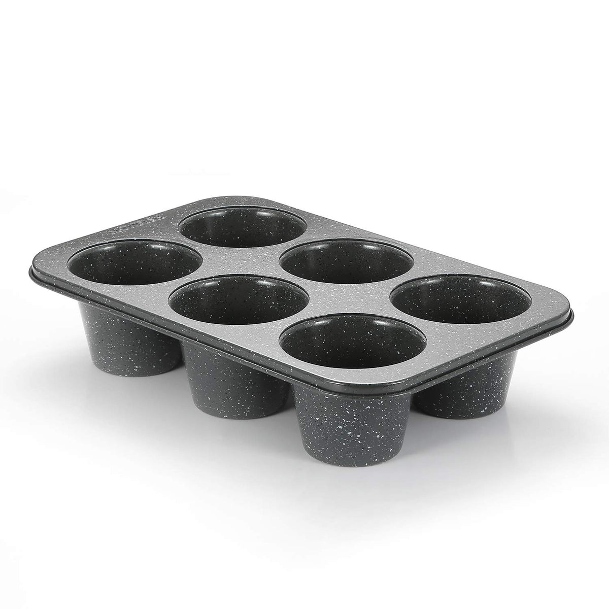 Monfish jumbo deep muffin pan top view showing six large cups for bakery-style muffins.