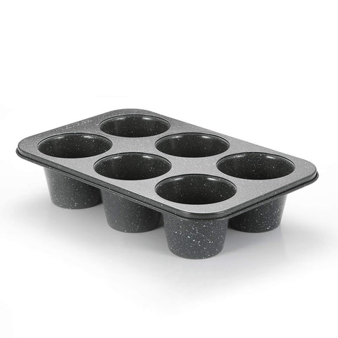 Monfish jumbo deep muffin pan top view showing six large cups for bakery-style muffins.