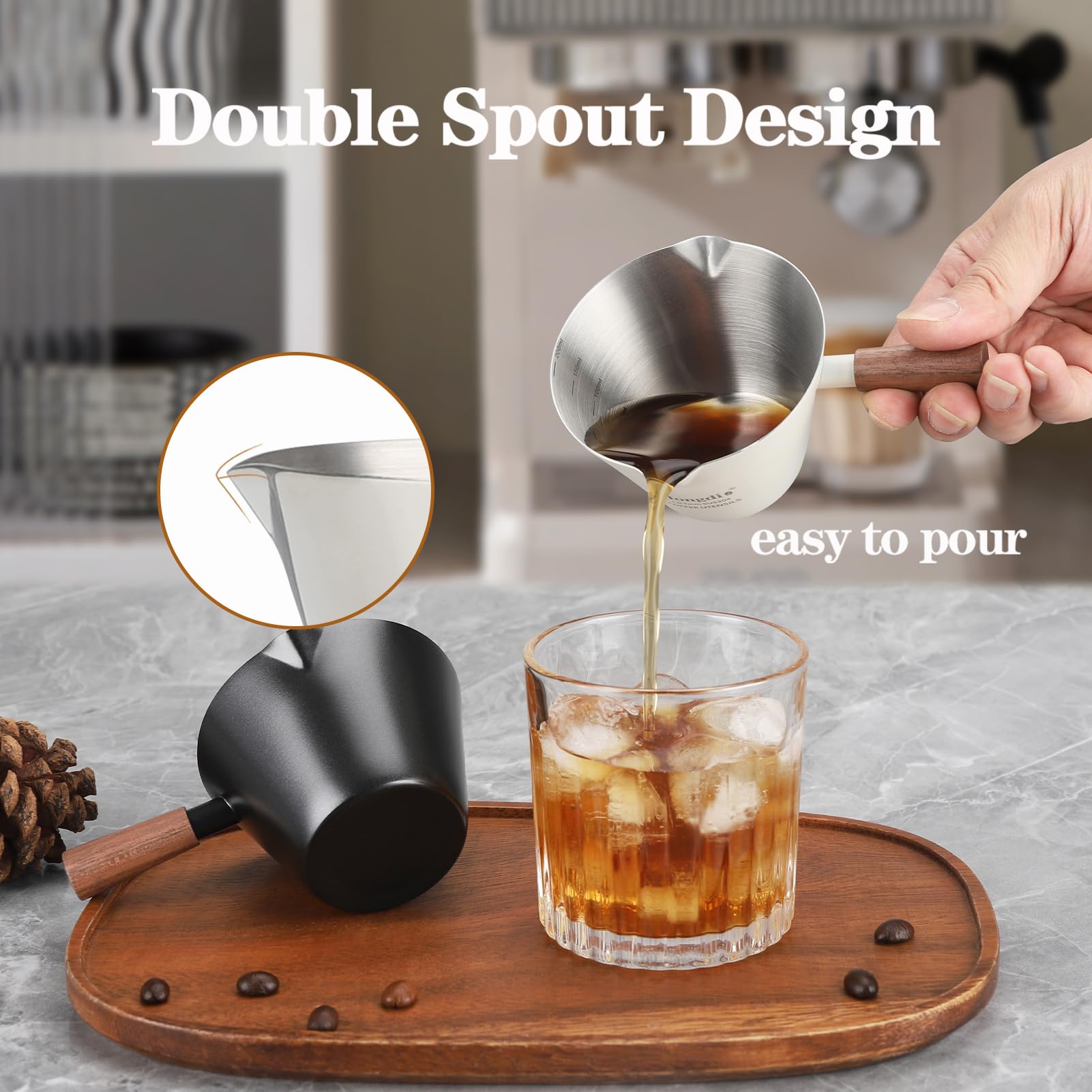Mongdio versatile measuring cup for honey or chocolate sauce.