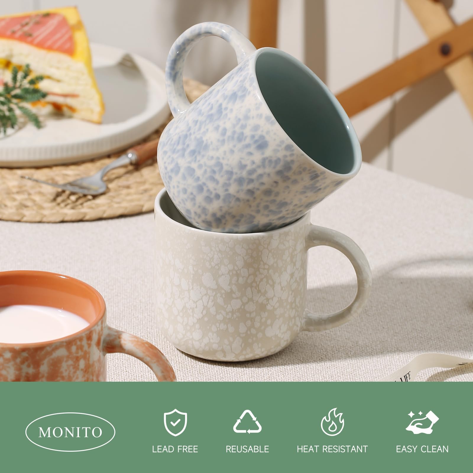 MONITO 12oz mugs are dishwasher-safe and microwave-safe for quick cleanup and reheating.