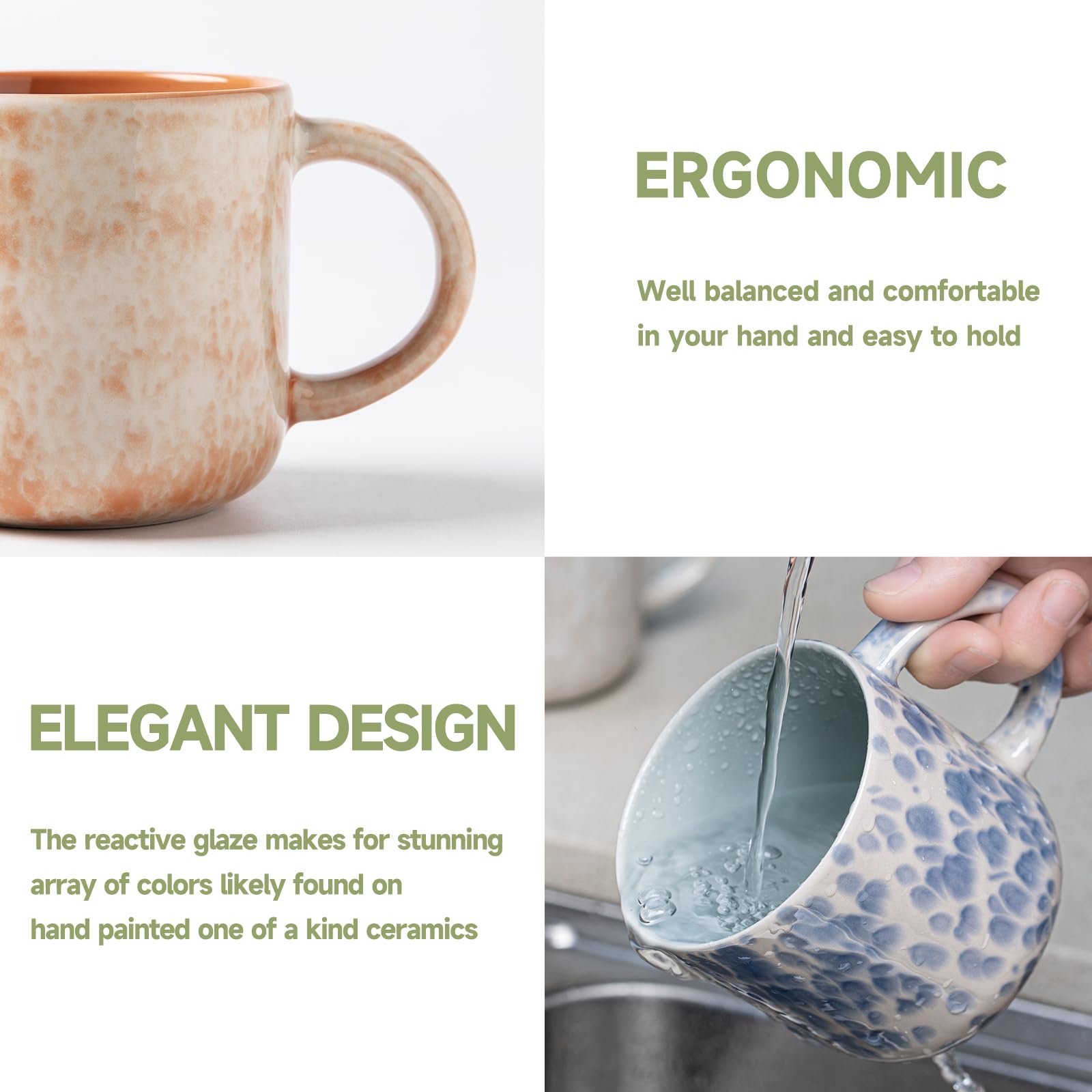 MONITO stoneware mugs with thick walls help maintain temperature and flavor during beverages.