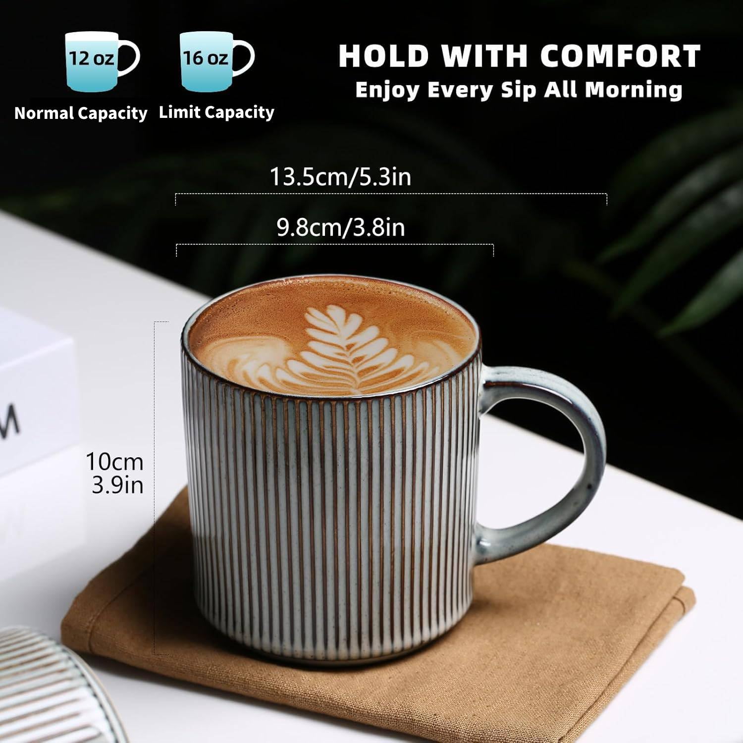 MONITO mugs with large handles, easy grip for hot beverages.