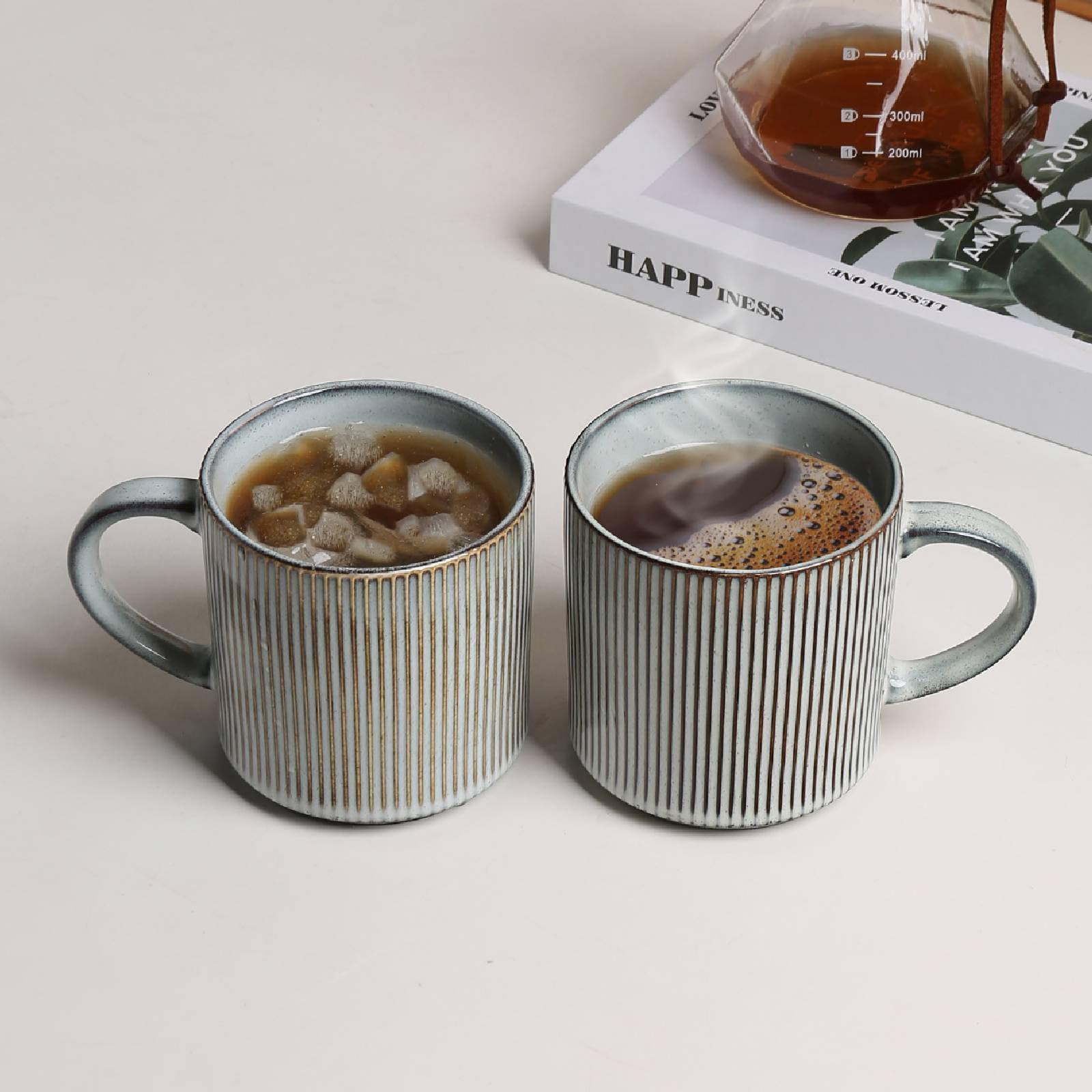 MONITO smoky blue ceramic mugs offer modern, timeless style.