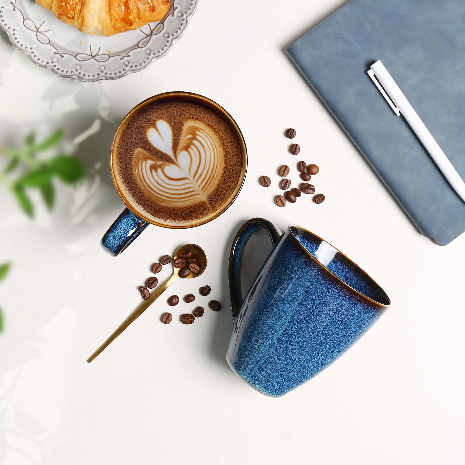 MONITO Starry Blue mug glaze detail, star-blue and gold rim.