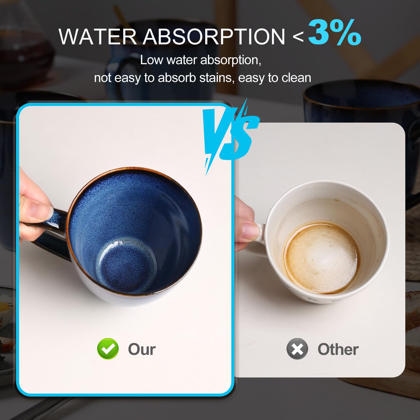 MONITO Starry Blue mug handle closeup, comfortable grip for long mornings.