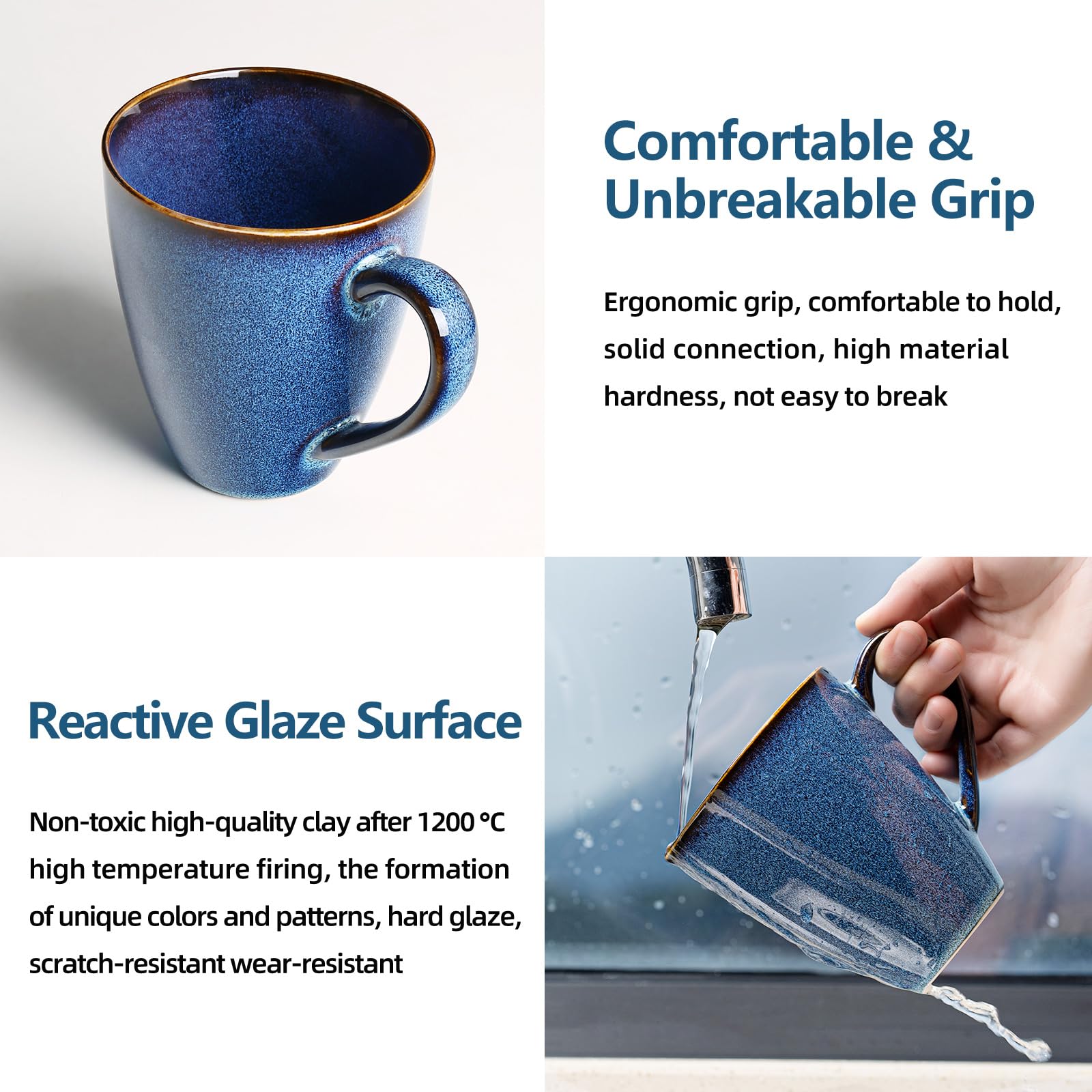 MONITO Starry Blue mug with coffee, desk-friendly accessory.
