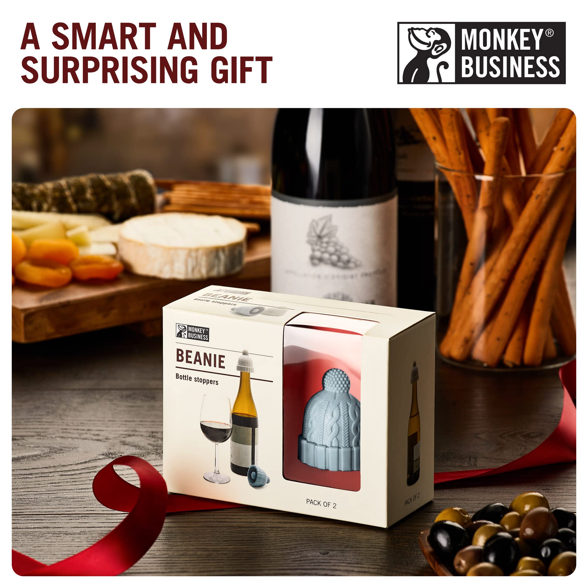 Champagne bottle stopper in use with Monkey Business design.