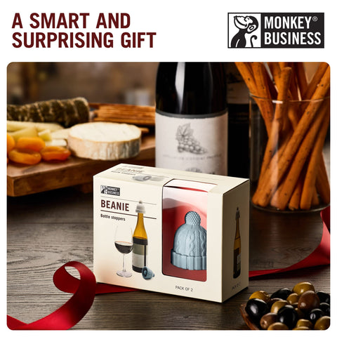 Champagne bottle stopper in use with Monkey Business design.