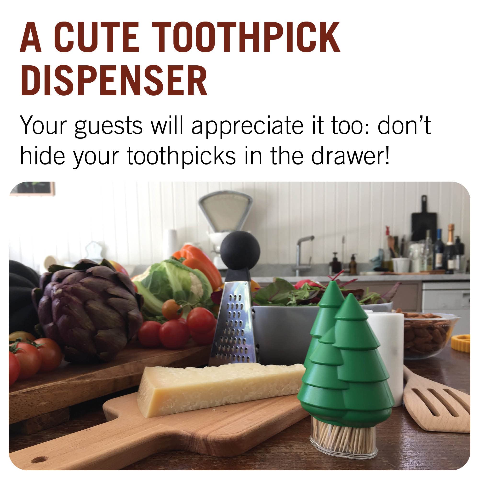 Monkey Business Forest dispenser in shake action, releases a single toothpick