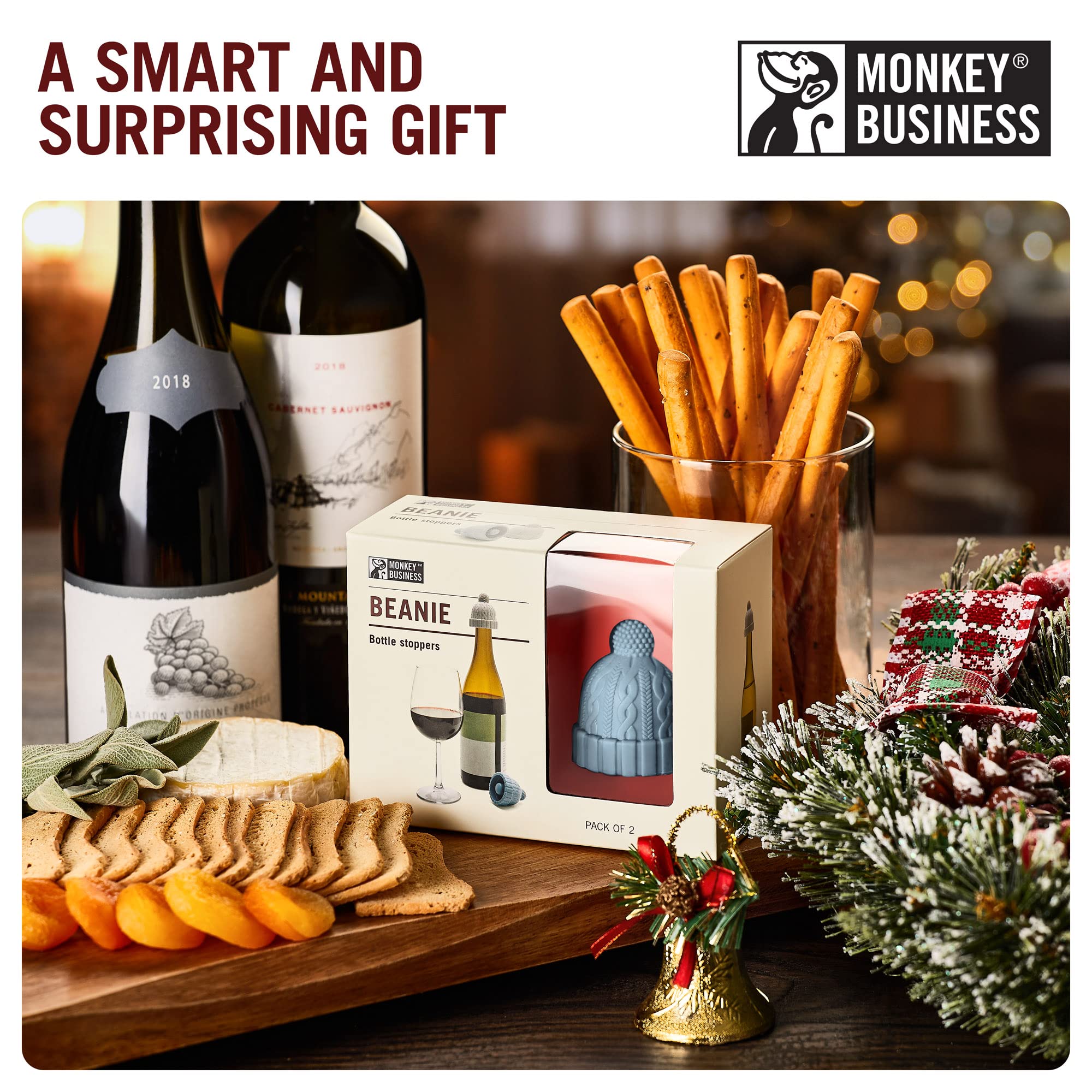 Gift idea: Monkey Business beanie stoppers delight wine lovers.